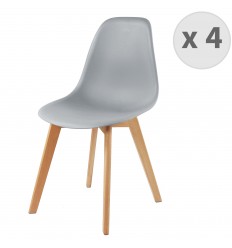 LENA - Chaise scandinave gris pied hêtre (x4)