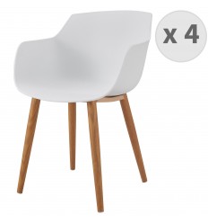 ANDREA - Chaise scandinave blanc pied métal effet bois (x4)
