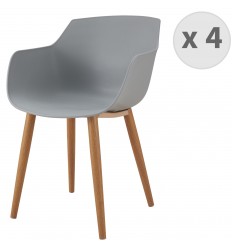 ANDREA - Chaise scandinave gris pied métal effet bois (x4)