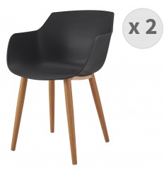 ANDREA - Chaise scandinave noir pied métal effet bois (x2)