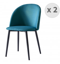 MALOU - Chaise vintage tissu bleu pieds noir brossé (x2)
