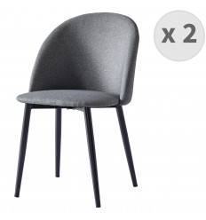 MALOU - Chaise vintage tissu gris foncé pieds noir brossé (x2)
