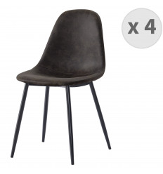 ORLANDO - Chaise microfibre vintage ébène pieds métal noir (x4)