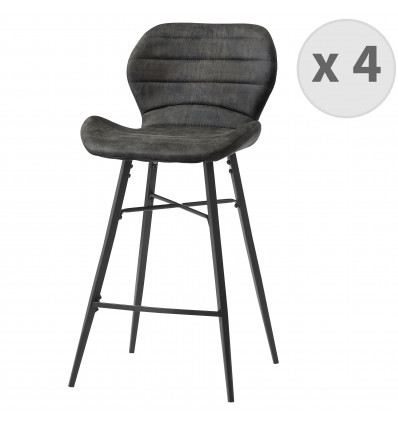 ARIZONA-Tabouret de bar microfibre vintage pieds métal noir (x4)