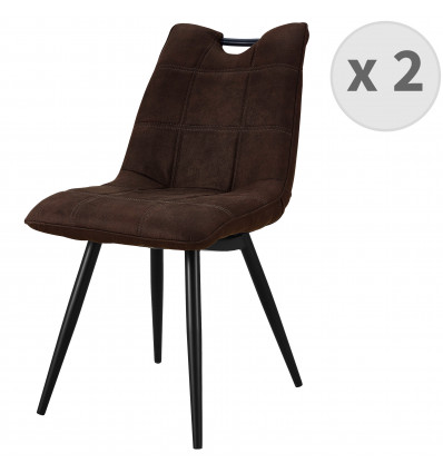 HANDY-Chaise Microfibre vintage café pieds métal noir (x2)