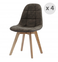 STELLA OAK-Chaise vintage microfibre vintage marron clair pieds chêne (x4)