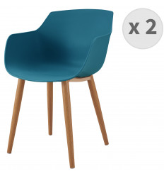 ANDREA-Chaise scandinave bleu canard pied métal effet bois (x2)