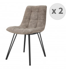 LILY-Chaise microfibre vintage brun clair pieds métal noir (x2)