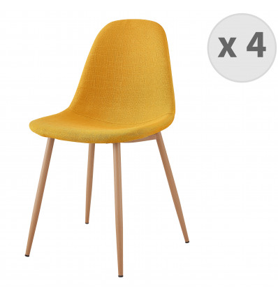ORLANDO-Chaise tissu curry pieds métal bois (x4)