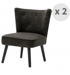 MALCOLM-Fauteuil Vintage ébène pieds bois noir(x2)