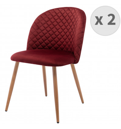 LOLA- Chaise Scandinave velours lie de vin pieds métal effet bois,(x2)