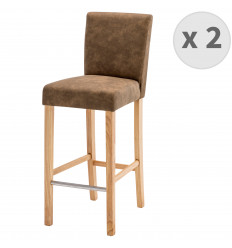 TURNER-Chaise de bar microfibre vintage marron pieds bois (x2)
