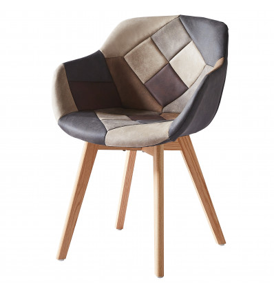 STEFFY OAK-Chaise patchwork vintage pieds chêne (x1)