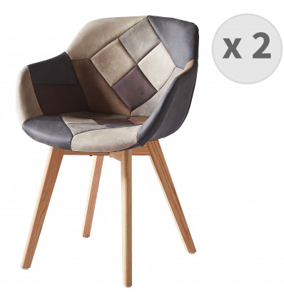 STEFFY OAK-Chaise patchwork vintage pieds chêne (x2)