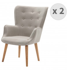 SCAND - Sillón escandinavo de tela gris claro patas de madera natural (x2)