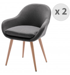 BJORN,Chaise pieds métal décor bois,tissu gris (x2)