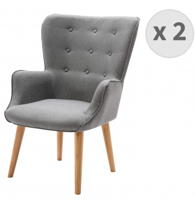 SCAND - Sillón escandinavo de tela gris patas de madera natural