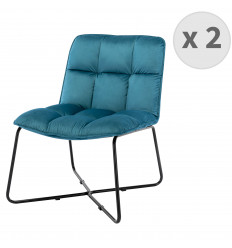 BART, Fauteuil d'appoint, pieds métal noir,velours bleu canard (x2)