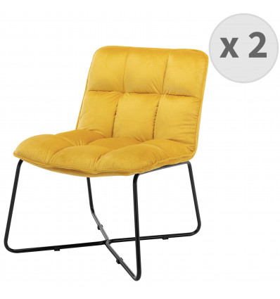 MOLTO- Fauteuil Design velours curry pieds métal noir(x2)