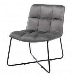 MOLTO- Fauteuil Design velours gris pieds métal noir