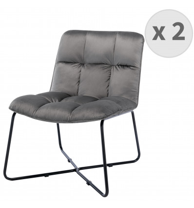 MOLTO - Fauteuil vintage velours gris pieds métal noir(x2)