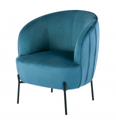 MOLTO - Sillón en terciopelo azul con patas de metal negro