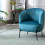 CUT- Fauteuil Design velours bleu canard pieds métal noir