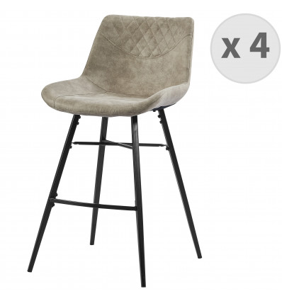 STANFORD- Chaises de bar industrielle microfibre vintage marron pieds métal noir (x4)