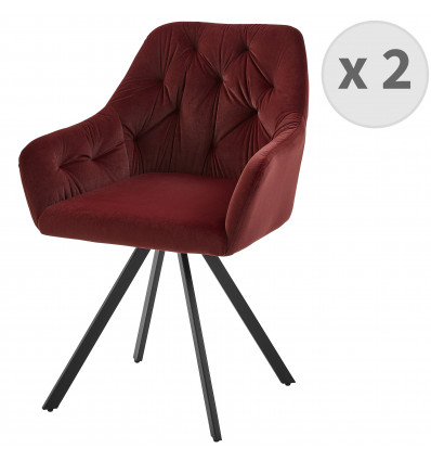 GORDON - Fauteuil de table en velours Bordeaux et pieds métal noir (x2)