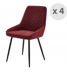 GRACE - Chaise en tissu chevrons Bordeaux et pieds métal noir (x4)