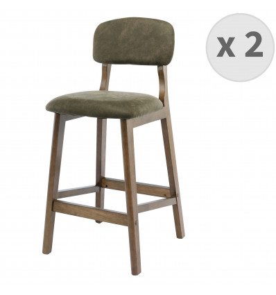 CLIFF-Silla de bar vintage tejido verde teñida de nogal (x2)