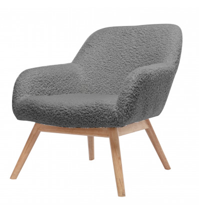 MALMO-Sillón en tejido rizado de lana gris, patas de madera