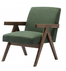 WARREN-Sillón de tela verde y madera gris teñida de nogal