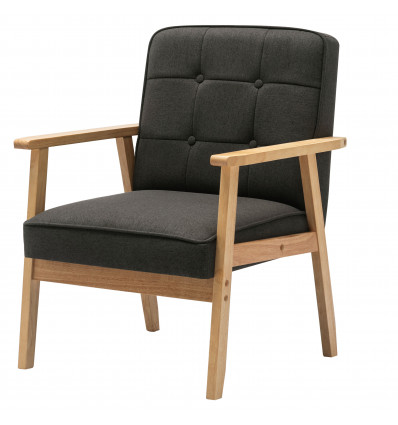 DOUGLAS - Fauteuil lounge en tissu Anthracite et bois massif