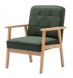 DOUGLAS-Sillón en tela verde y madera maciza