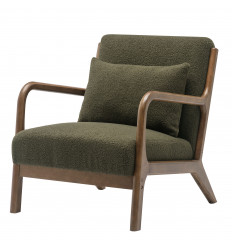 ZACK-Sillón de salón en tejido rizado Army y madera