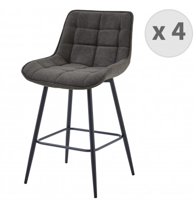 GRANT-Silla de bar de tela gris y metal negro (x4)