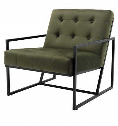 GREG - Fauteuil lounge en velours Army et métal noir